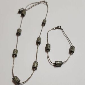 Vintage JORDAN Sterling Silver and Green Snake Print Beaded Jewelry Set